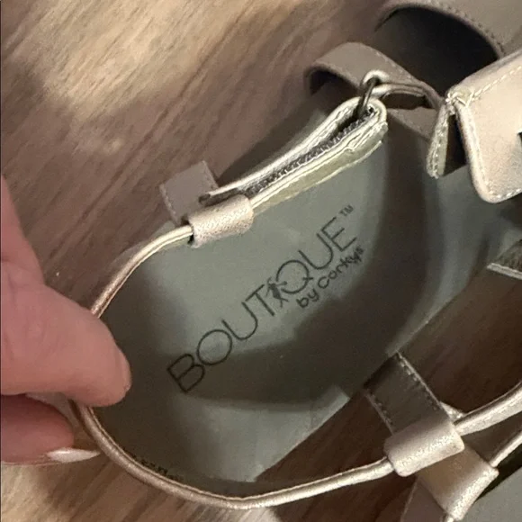 Boutique Corky's Seltzer Gold Metallic
Studded Wedge Sandals - Picture 7 of 9